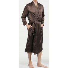  Шелковый халат длинный коричневый  